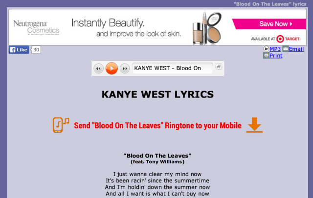 Rap Genius Competitor AZLyrics features scammy ads and little content