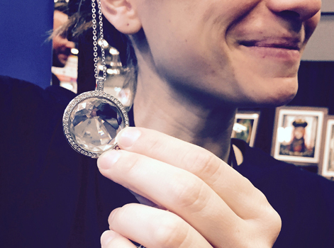 Amy Puliafito, Communications at Misfit, showcases the Swarovski Shine at SXSW Interactive 2015 (Photo by Forest Young)
