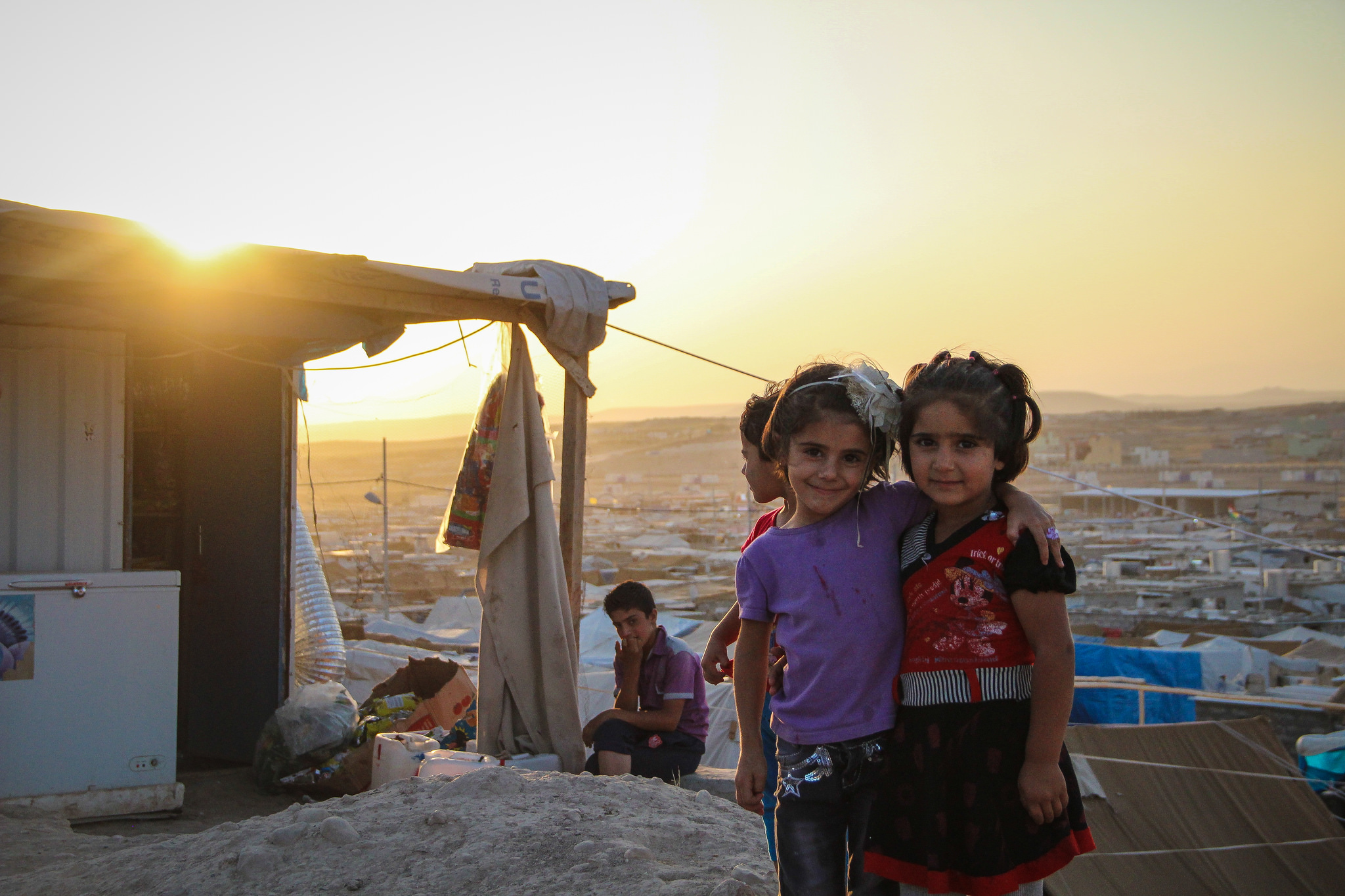 Syrian refugee children displaced from their home. They are part of nearly 12 million refugees who have fled the region since 2011.