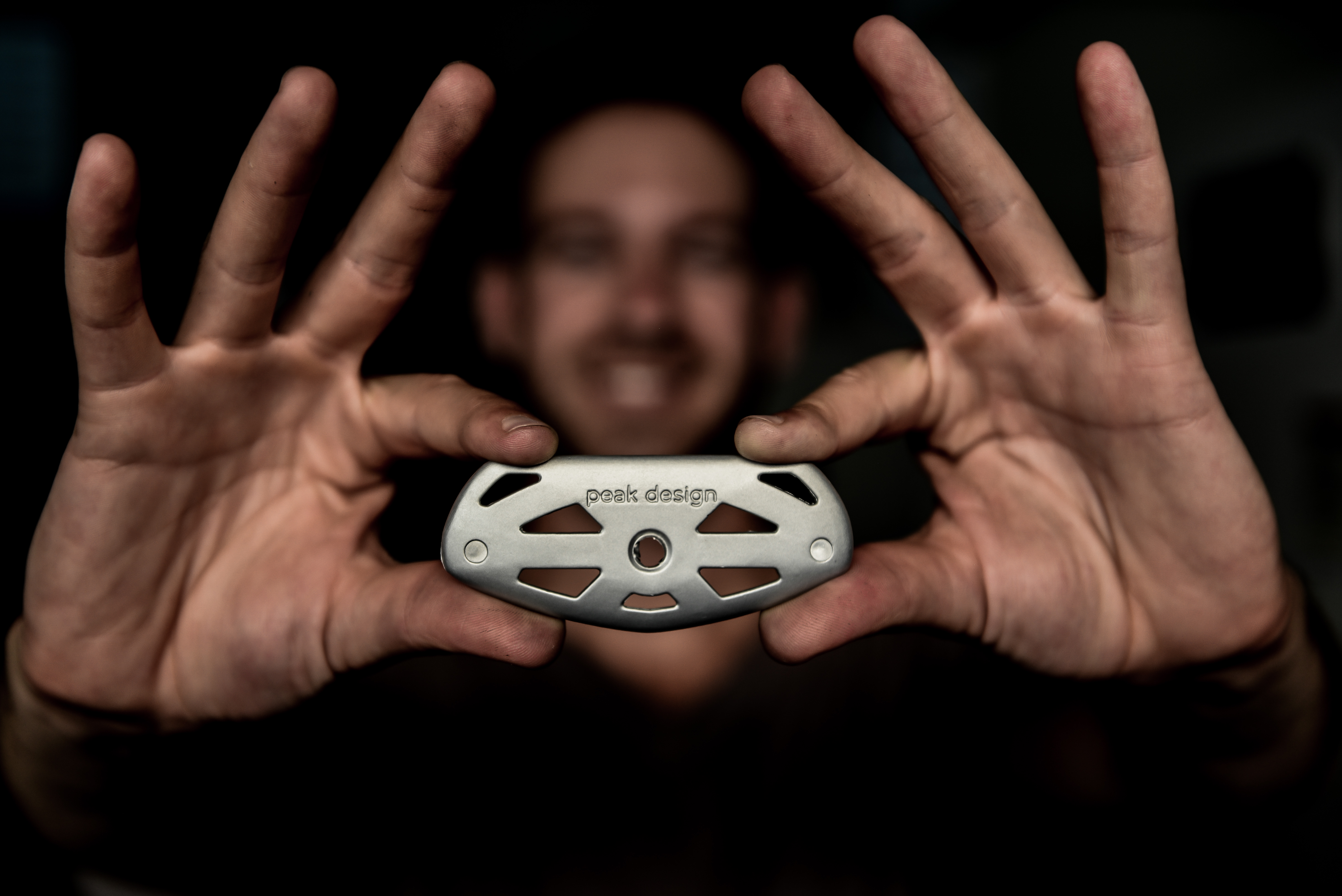 Peter Dering, founder of Peak Design, with a mold for the company's Capture Pro product. For a photography company, you'd have thought they'd get a better picture of their founder, eh?