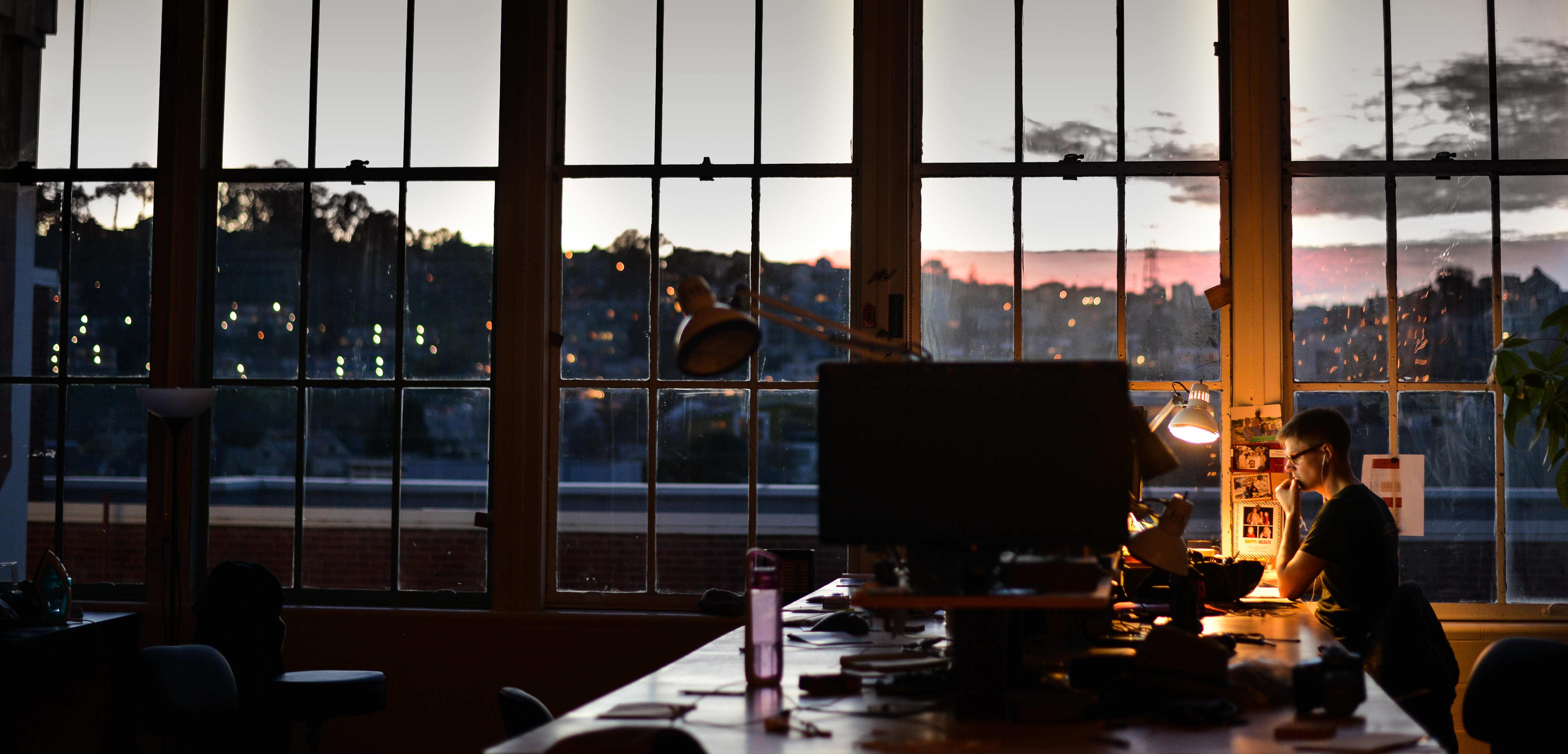 Late-night design in progress at Peak Design's San Francisco office.