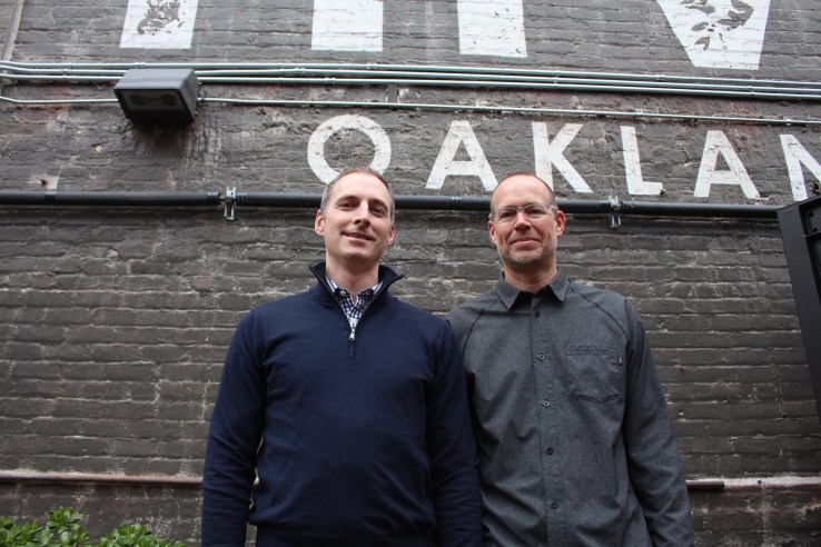Better Ventures cofounders Wes Selke and Rick Moss outside of their offices in Oakland, Calif.