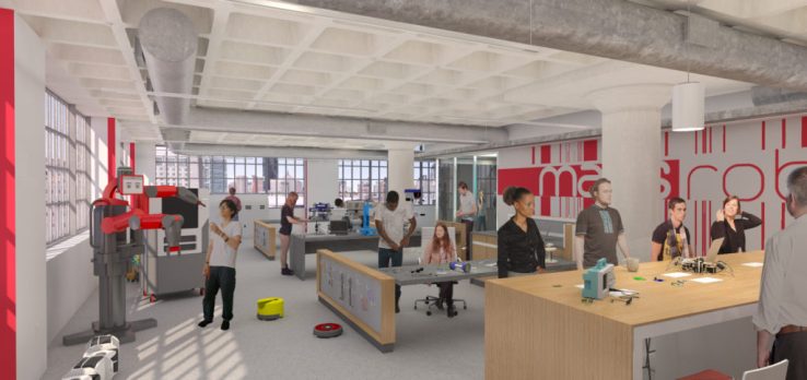 Artist's rendering: MassRobotics, a coworking space exclusively for robotics startups in Boston.