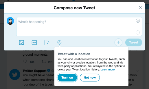 Twitter's location tagging feature for tweets on its website