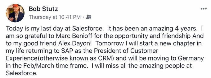 Bob Stutz Facebook announcement Bob Stutz Facebook announcement